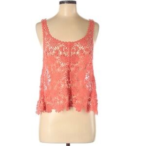 Say What? M orange BOHO crochet lace crop tank top